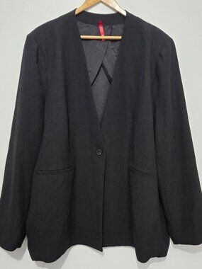 Spanx Classic Black Crepe Blazer Sz 1X Collarless One Button Professional Office